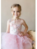 Blush Pink Ruffle Tulle 3D Flower Wedding Flower Girl Dress